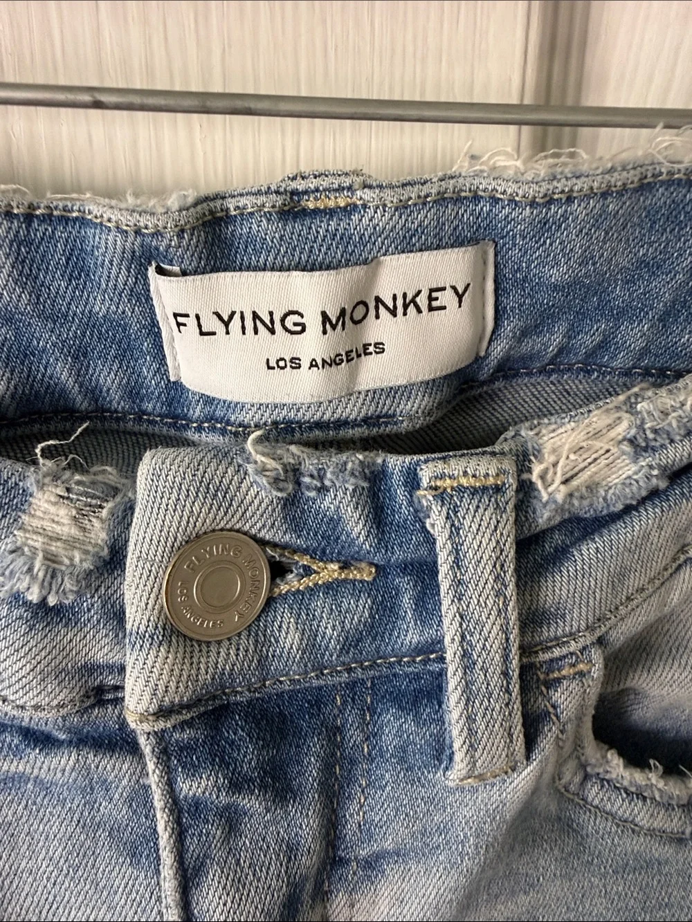 Flying Monkey Light Blue Straight Leg Distressed Jeans Size 4